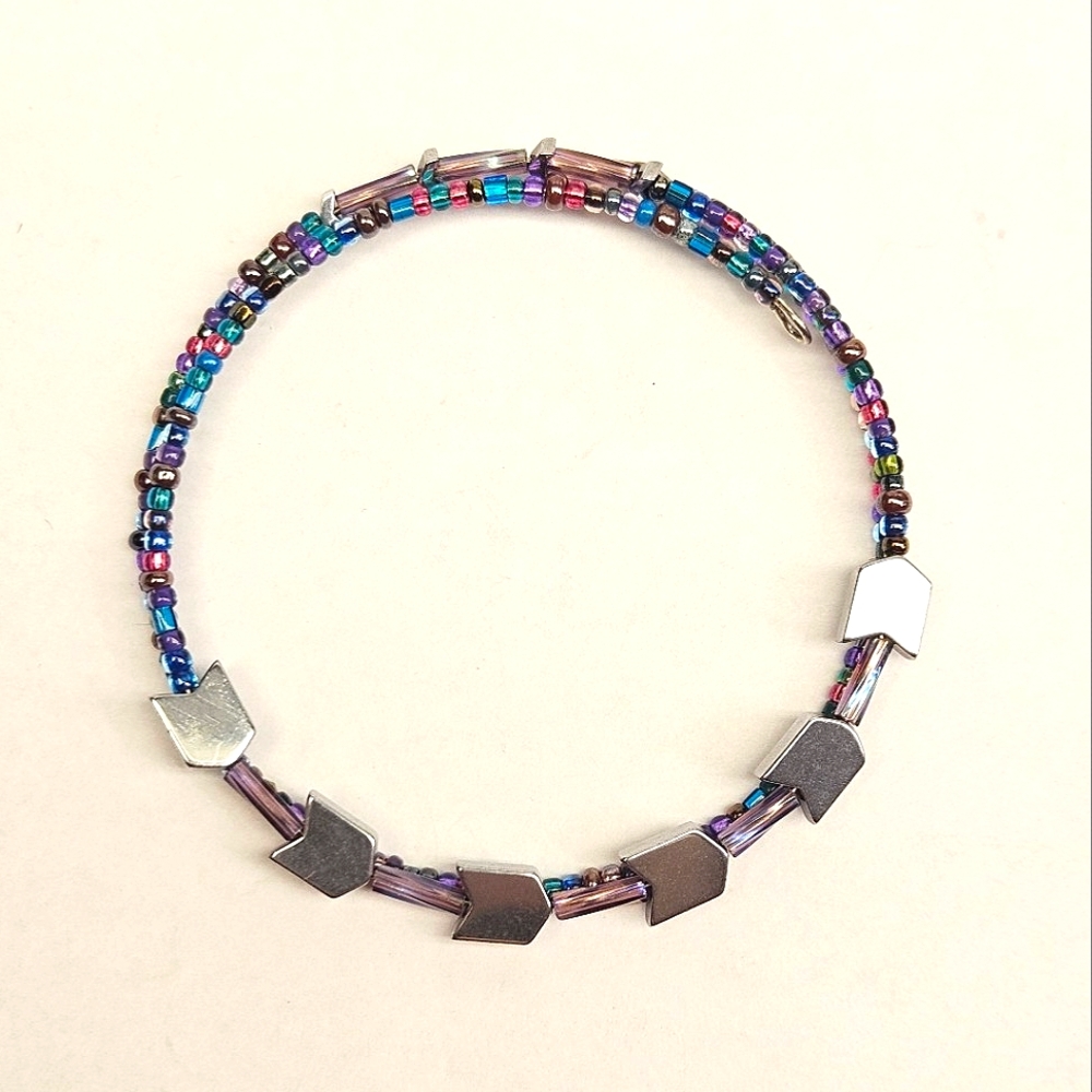 Colorful Chevron Beaded Memory Wire Bracelet